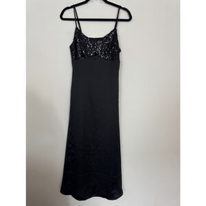 House of Harlow 1960 Satin Slip Dress Size M Black Sequin